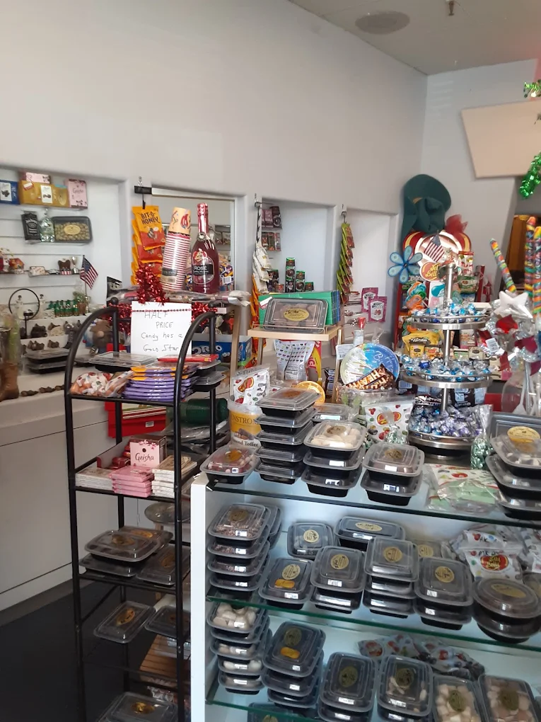 display of chocolate boxes and candy